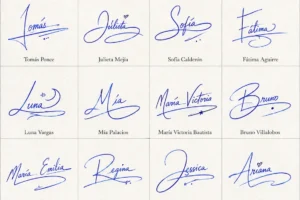 Collage de firmas legibles con estilo para nombres latinos.