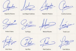Collage para encontrar un estilo de firma personal con nombres latinos.
