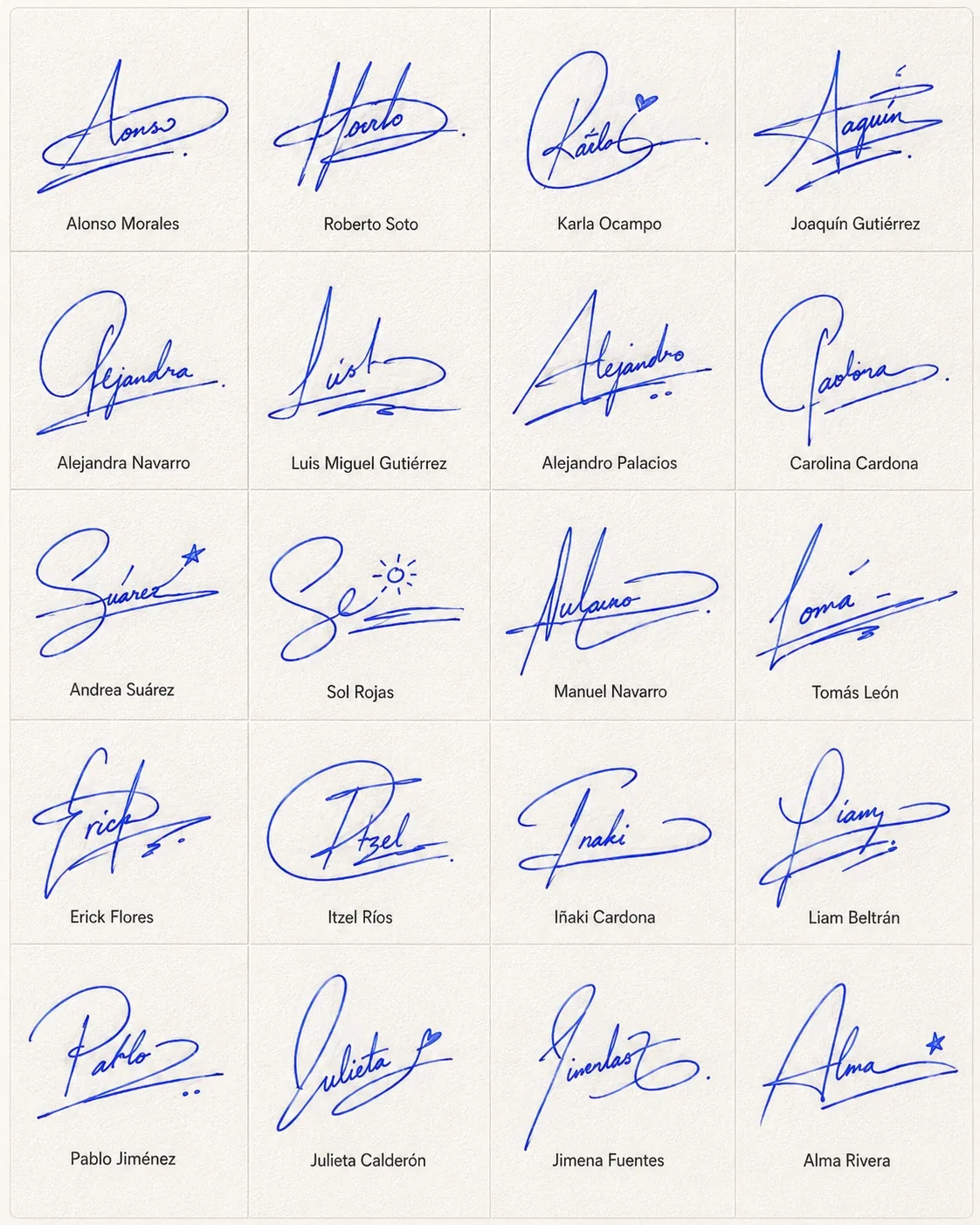 Cómo Encontrar tu Estilo de Firma Personal Collage para encontrar un estilo de firma personal con nombres latinos.