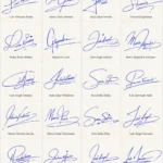 Collage de firmas con nombre y apellido en estilo manuscrito.
