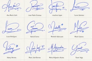 Collage de firmas con rúbrica bonita para nombres latinos en estilo manuscrito.