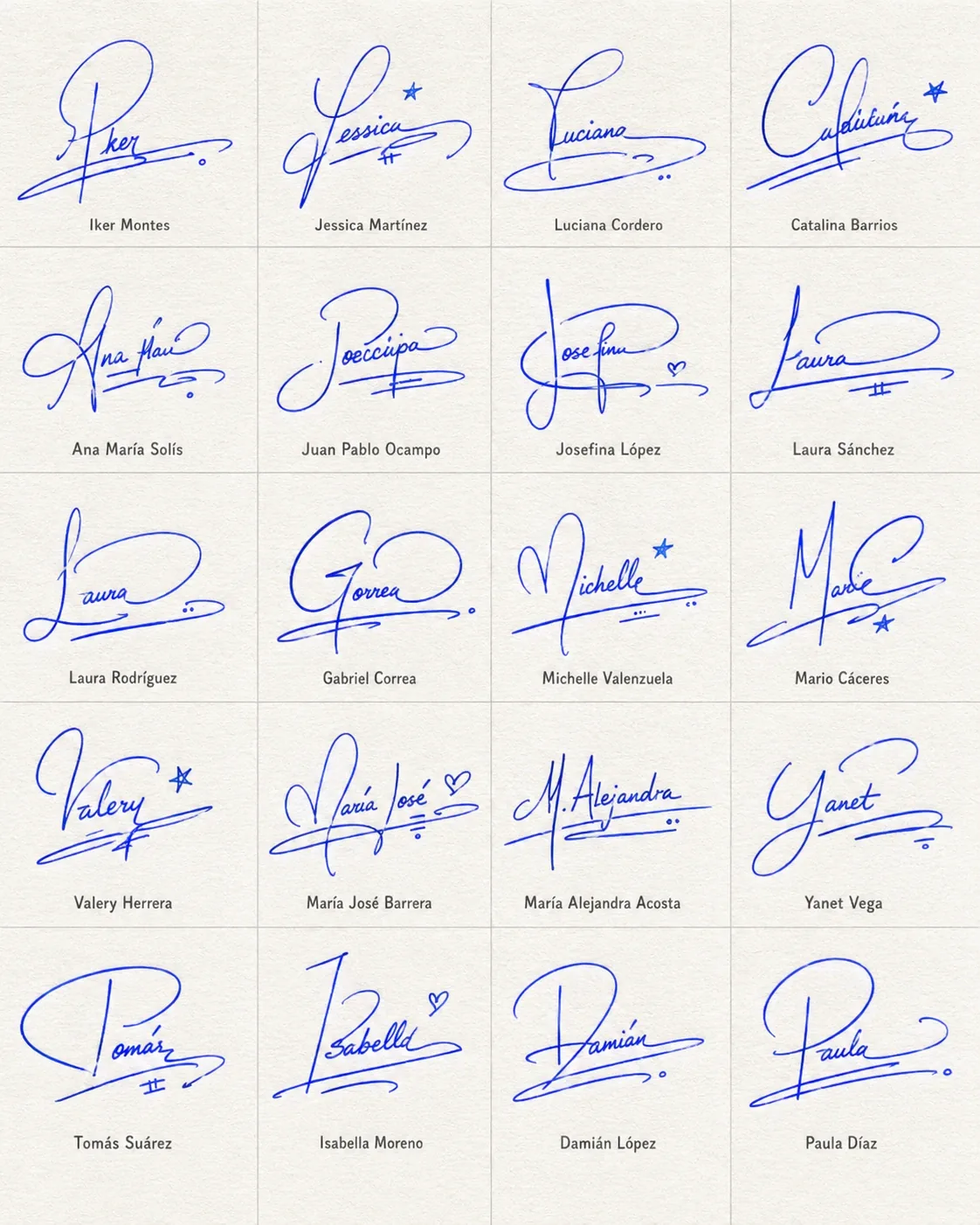 Cómo Hacer una Firma con Rúbrica Bonita Collage de firmas con rúbrica bonita para nombres latinos en estilo manuscrito.