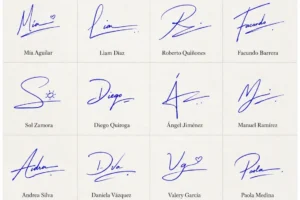 Collage de firmas cortas y fáciles de recordar para nombres latinos.