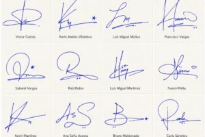 Collage de ideas para inventar una firma original desde cero.