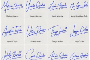 Collage de ejemplos de firmas manuscritas para nombres latinos con estilos bonitos.