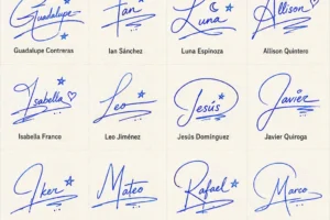 Collage de firmas bonitas para escribir rápido y con estilo en 20 nombres latinos.
