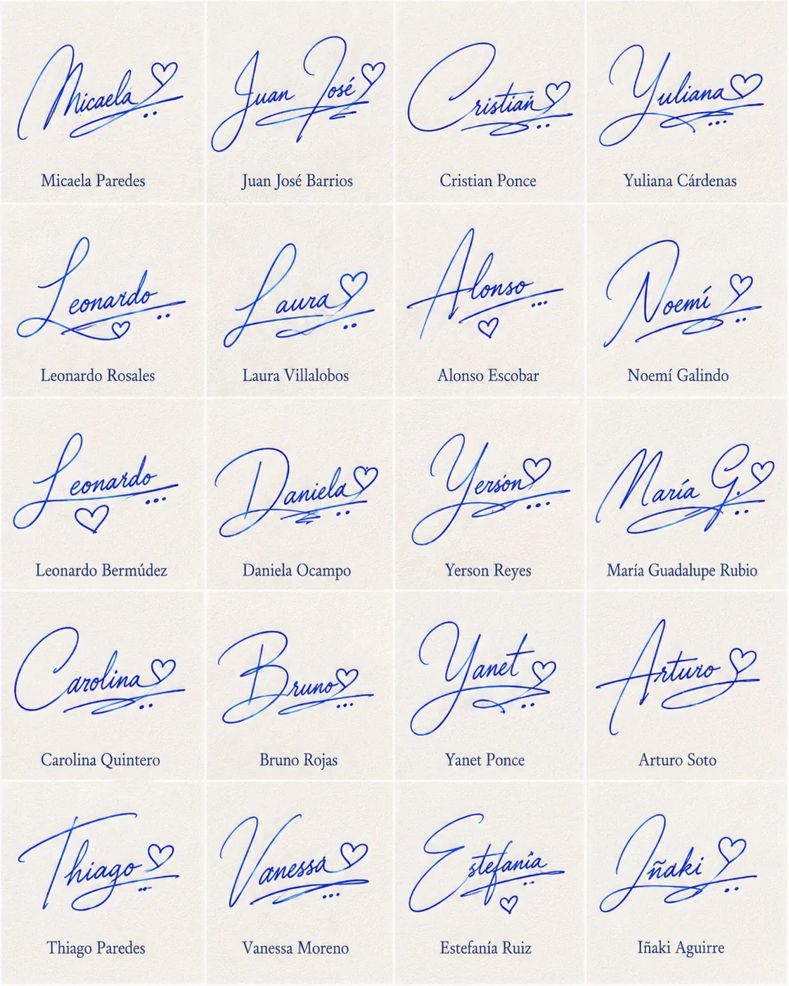 Firmas con Corazón: Diseños Lindos para Nombres Collage de firmas con corazón para nombres latinos con diseños lindos y manuscritos.
