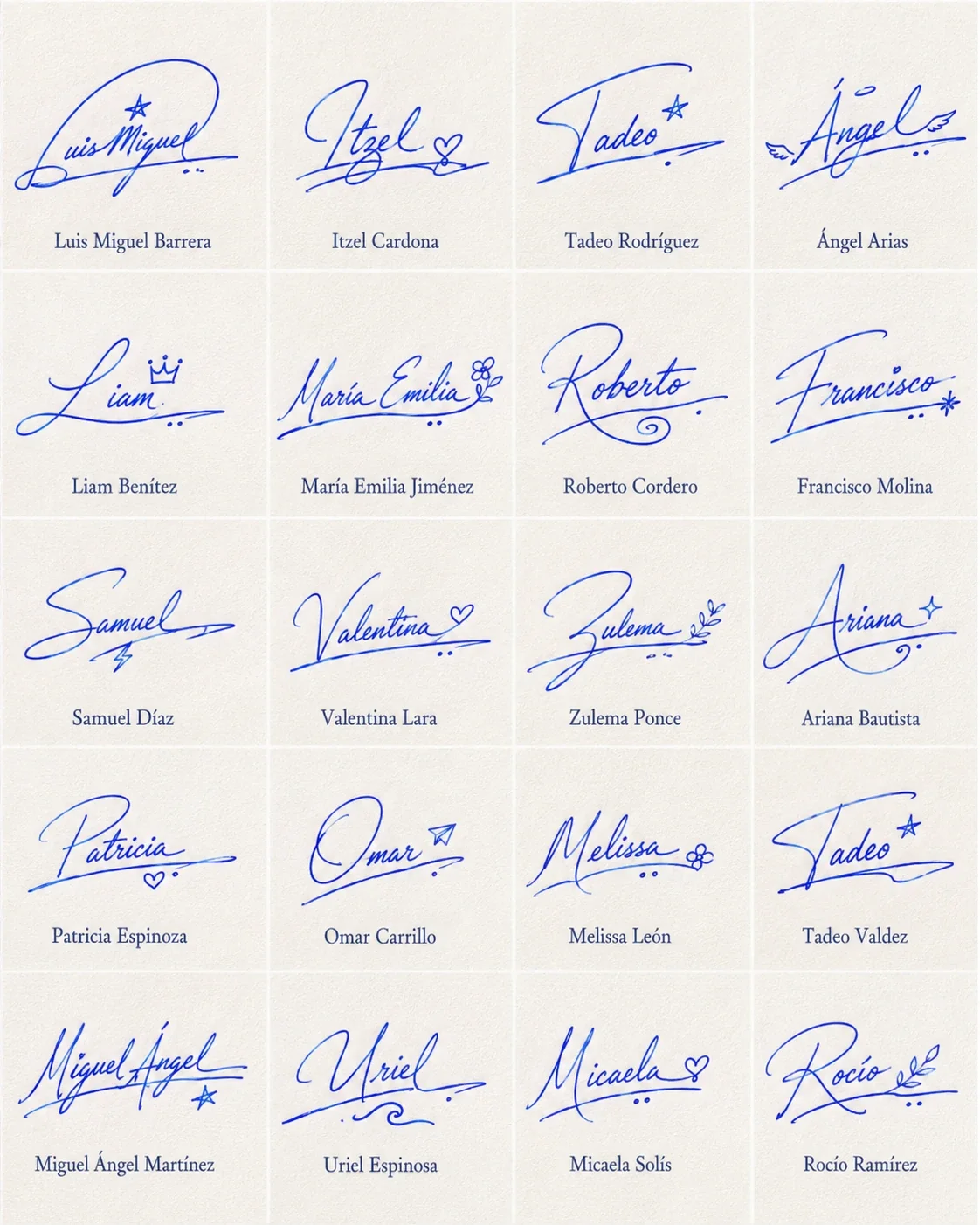 Firmas con Dibujos Pequeños: Estilos Originales Collage de firmas con dibujos pequeños para nombres latinos con estilos originales.