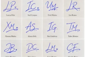 Collage de firmas con dos iniciales en 20 diseños manuscritos cortos y bonitos.