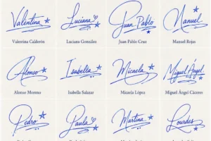 Collage de firmas con estrella para nombres latinos con ideas bonitas y decorativas.
