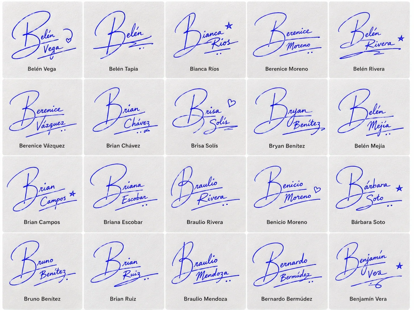 Collage de firmas con la letra B para nombres latinos con ideas bonitas manuscritas.