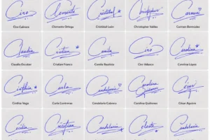Collage de firmas con la letra C para nombres latinos en estilos manuscritos elegantes.