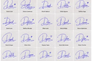 Collage de firmas con la letra D para nombres latinos con diseños bonitos y fáciles.
