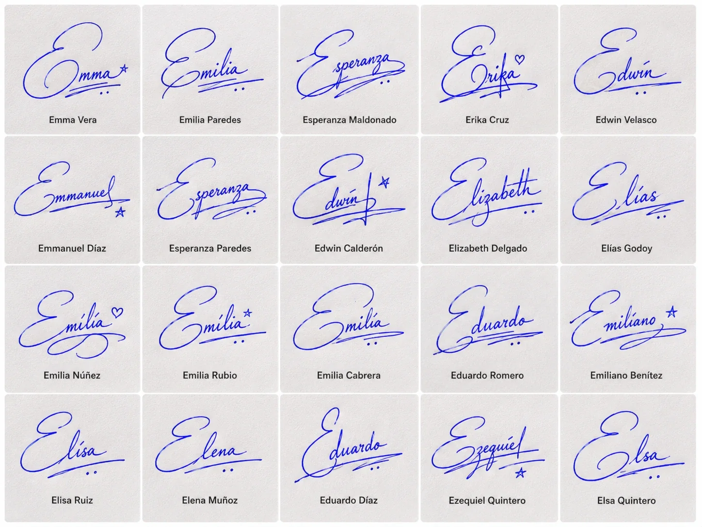 Firmas con la letra E con rúbrica Collage de firmas con la letra E con ideas de rúbrica para nombres latinos.