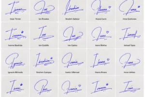 Collage de firmas con la letra I para nombres latinos con ideas cortas y elegantes.