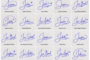 Collage de firmas con la letra J para nombres latinos en diseños creativos manuscritos.