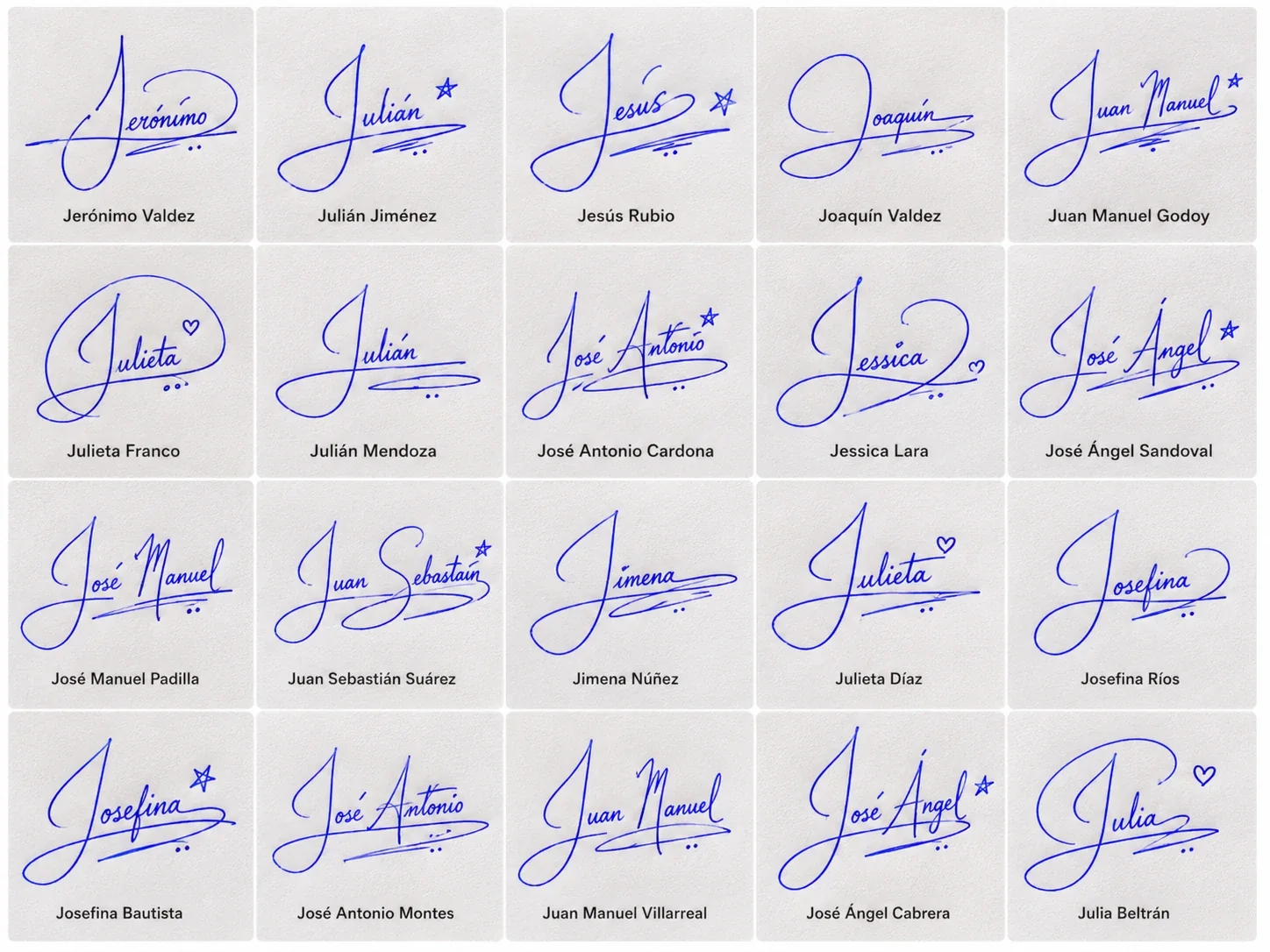 Firmas con la letra J creativas Collage de firmas con la letra J para nombres latinos en diseños creativos manuscritos.