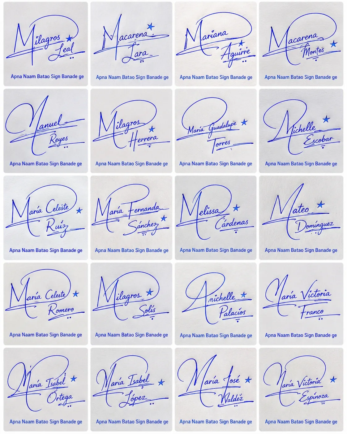 Collage de firmas con la letra M para nombres latinos con 20 ideas elegantes.