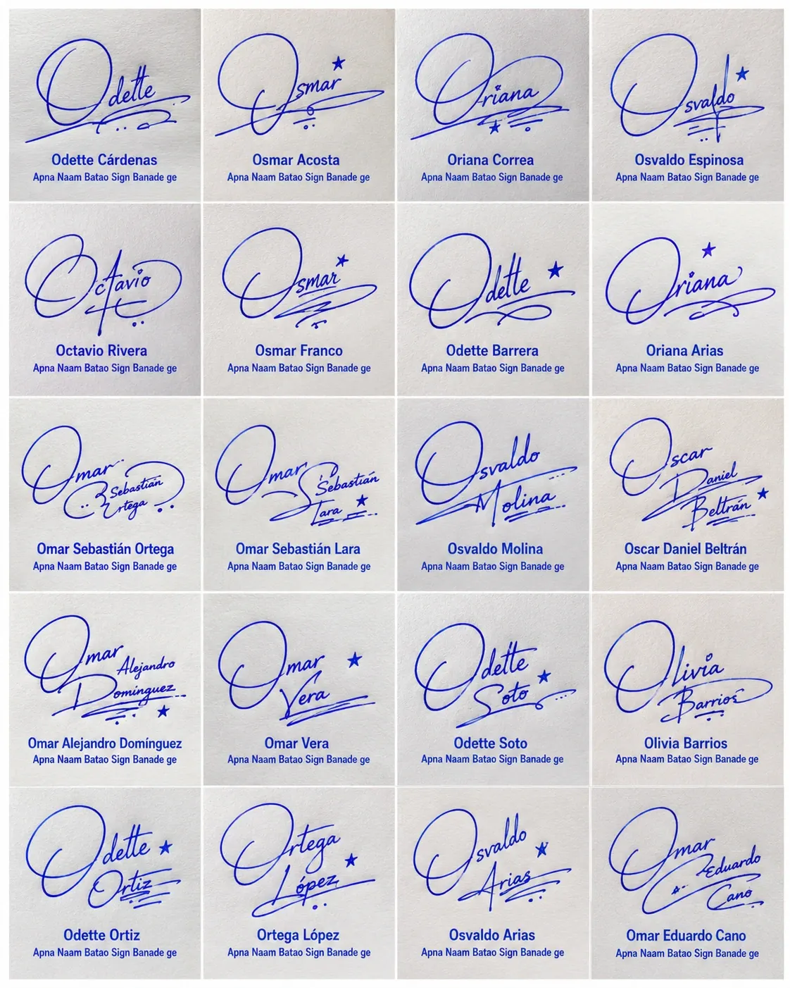 Firmas con la letra O con curvas y rúbrica Collage de firmas con la letra O para nombres latinos con curvas y rúbrica manuscrita.