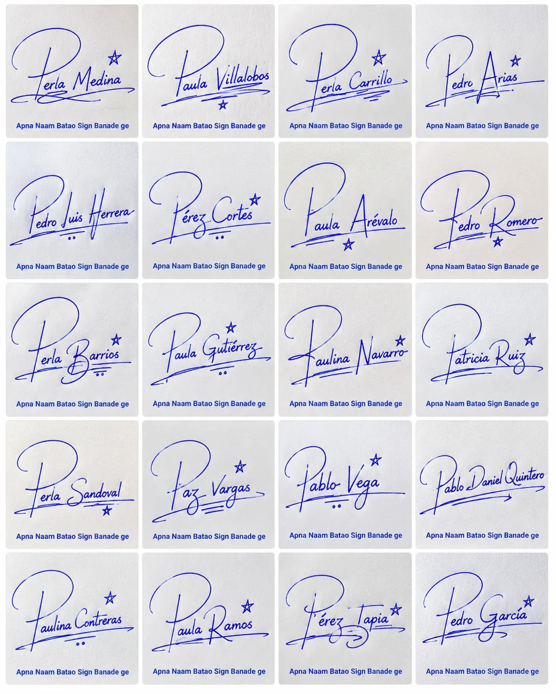Collage de firmas con la letra P para nombres latinos con diseños bonitos y modernos.
