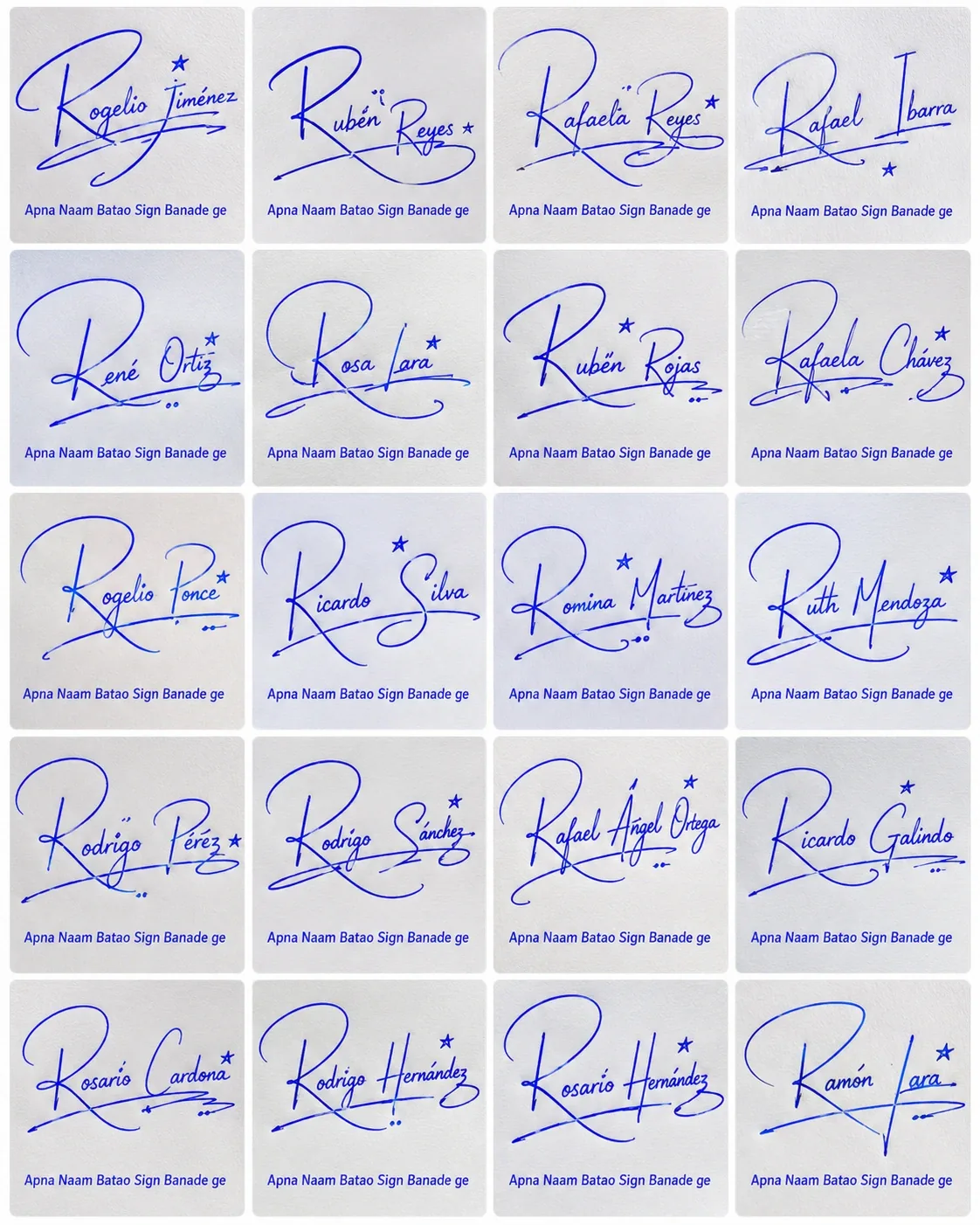 Collage de firmas con la letra R para nombres latinos con ideas elegantes manuscritas.