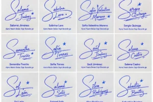 Collage de firmas con la letra S para nombres latinos con 20 estilos manuscritos.