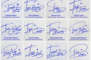 Collage de firmas con la letra T para nombres latinos con diseños simples y creativos.