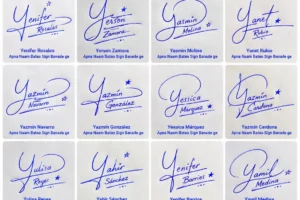 Collage de firmas con la letra Y para nombres latinos con ideas bonitas manuscritas.
