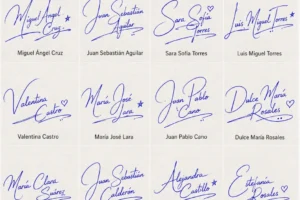 Collage de firmas con nombre completo con estilos elegantes y legibles.