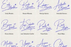 Collage de Firmas con Rúbrica con 20 nombres latinos en estilo manuscrito.