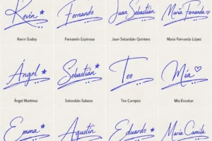 Collage de Firmas con Subrayado con 20 nombres latinos en estilo manuscrito.