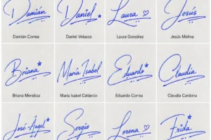 Collage de firmas elegantes para nombres con diseños manuscritos bonitos y fáciles.