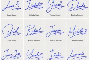 Collage de firmas fáciles para principiantes con ideas manuscritas para crear una firma.