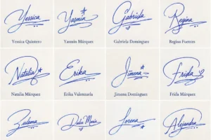Collage de firmas femeninas bonitas con ideas elegantes y manuscritas para nombres latinos.