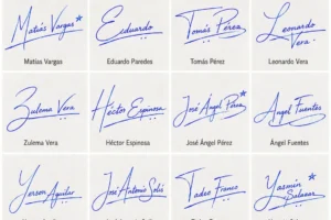 Collage de firmas legibles para documentos personales con estilos manuscritos claros y fáciles de repetir.