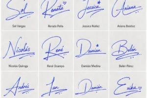 Collage de firmas originales para nombres con 20 estilos manuscritos creativos para inspiración visual.