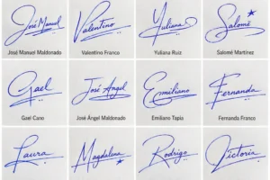 Collage de firmas para credencial con ideas manuscritas bonitas para nombres latinos.