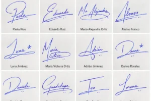 Collage de firmas para DNI con ideas legibles y bonitas para nombres latinos.