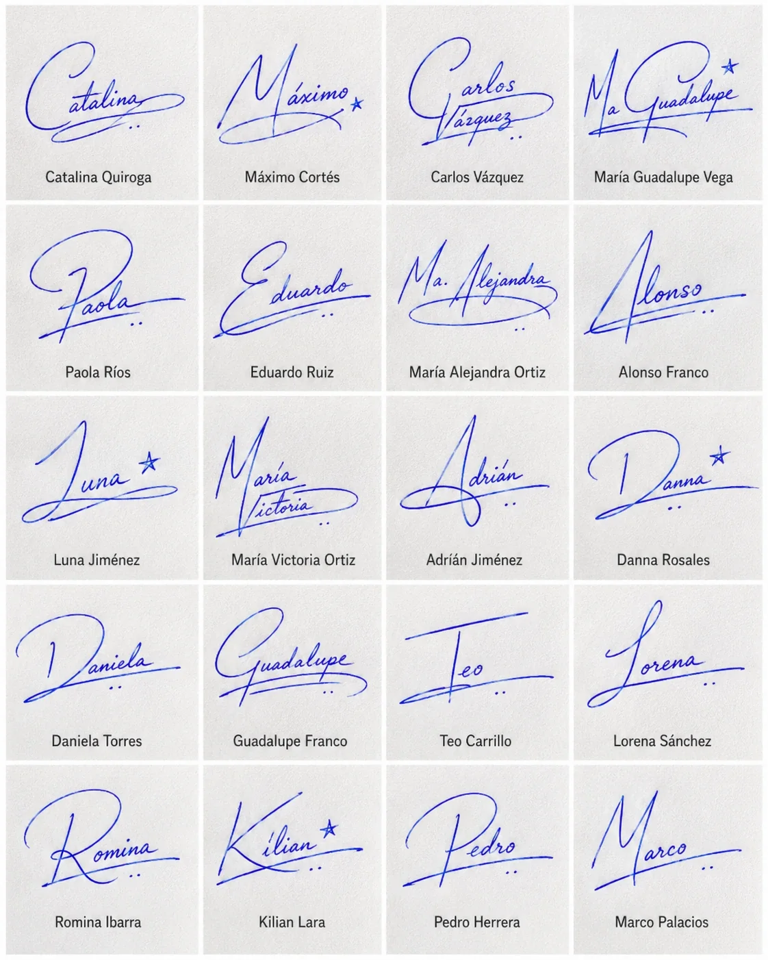 Firmas para DNI legibles y bonitas Collage de firmas para DNI con ideas legibles y bonitas para nombres latinos.