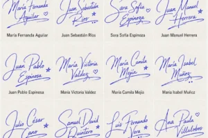 Collage de firmas para dos nombres con ideas manuscritas para nombre y segundo nombre.