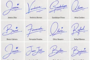 Collage de firmas para INE con diseños simples y elegantes para nombres latinos.