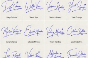 Collage de firmas para nombre y primer apellido con estilos manuscritos fáciles y legibles.