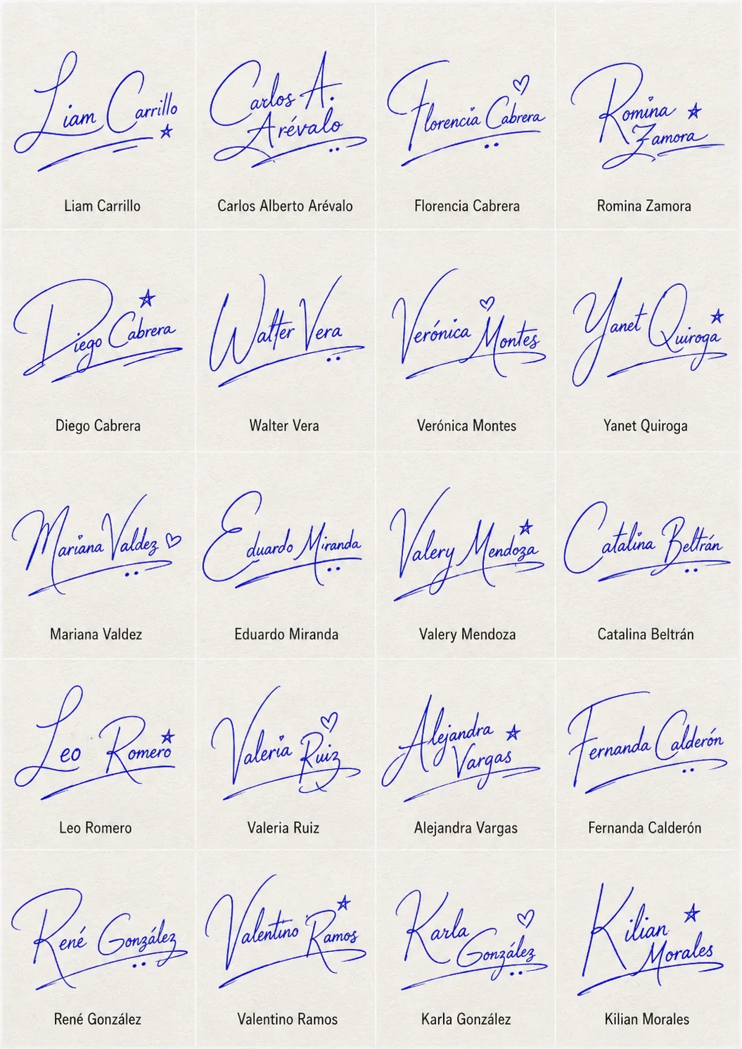 Firmas para Nombre y Primer Apellido Collage de firmas para nombre y primer apellido con estilos manuscritos fáciles y legibles.
