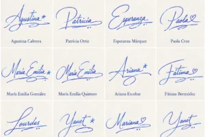 Collage de firmas para nombres de mujer con 20 ideas manuscritas bonitas y elegantes.