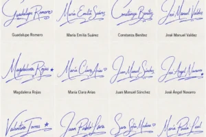 Collage de firmas para nombres largos con diseños manuscritos elegantes y equilibrados.