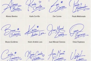 Collage de firmas para nombres latinos con diseños manuscritos elegantes.