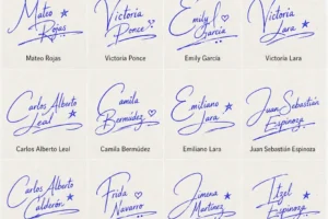 Collage de firmas para nombres mexicanos con ideas manuscritas bonitas y originales.