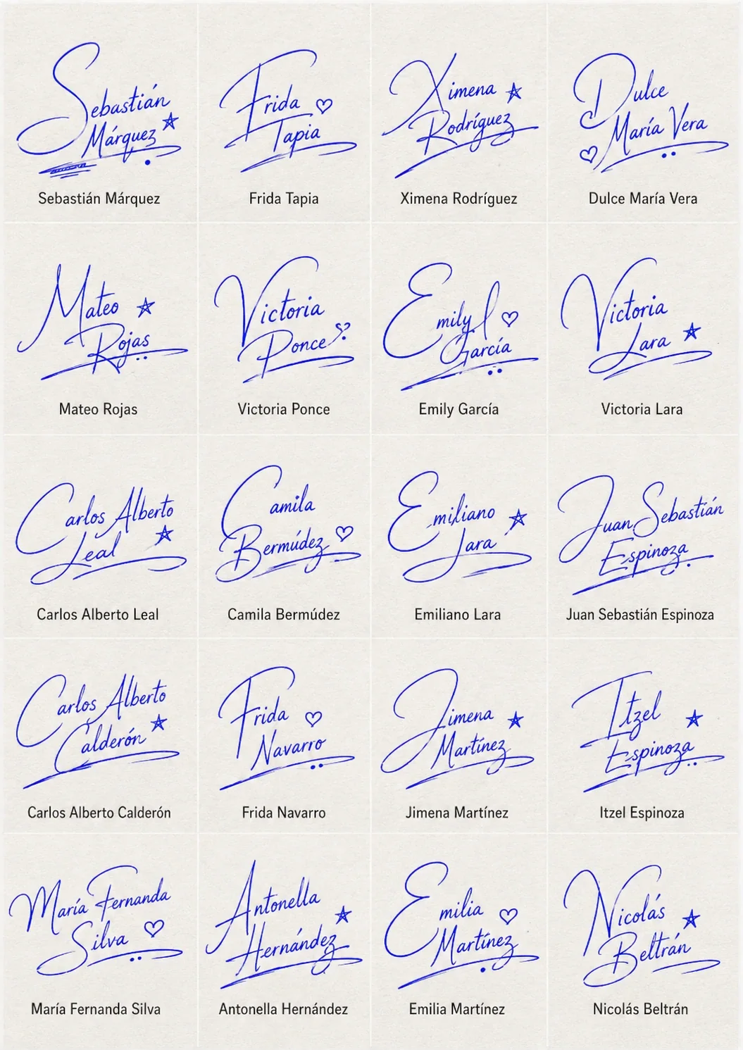 Collage de firmas para nombres mexicanos con ideas manuscritas bonitas y originales.