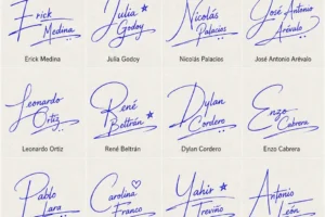 Collage de firmas personalizadas con nombre con ejemplos manuscritos bonitos.