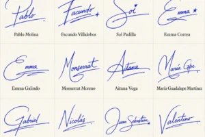 Collage de Firmas Rápidas y Bonitas para Usar como Inspiración con 20 nombres latinos en estilo manuscrito.